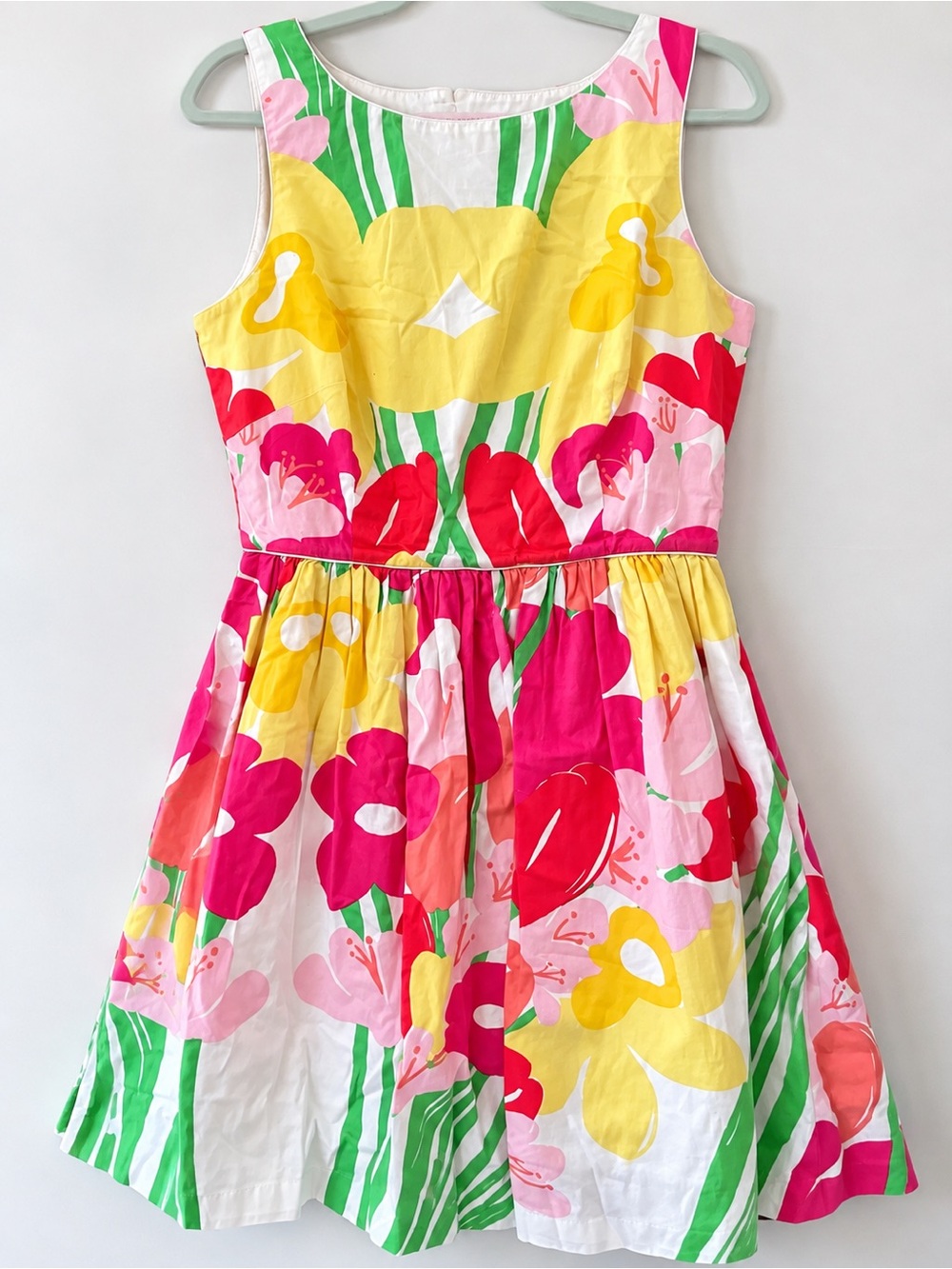 Lilly Pulitzer Floral Fit & Flare Keyhole Back Dress Pink Yellow Size 12